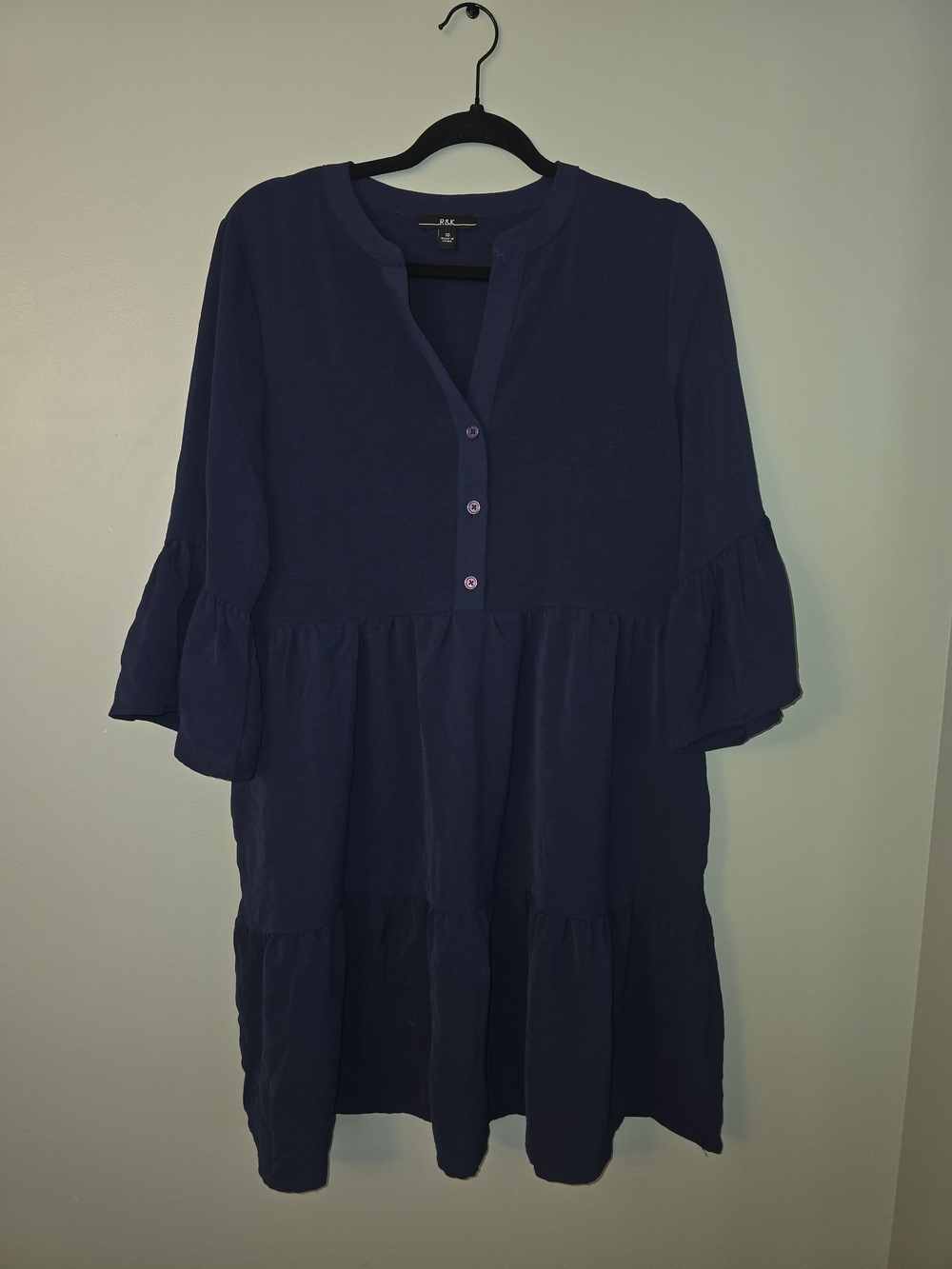 R&K Navy Tiered Button-Front Dress